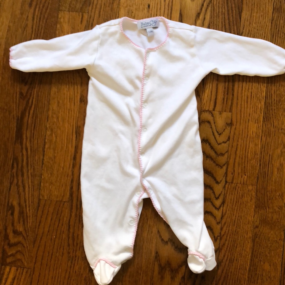 Baby CZ white onsie with pink piping